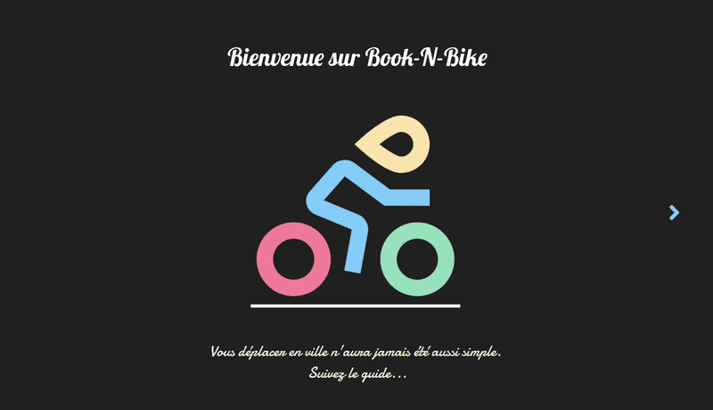 Page d'accueil d'une application (PWA) de réservation de vélo urbain